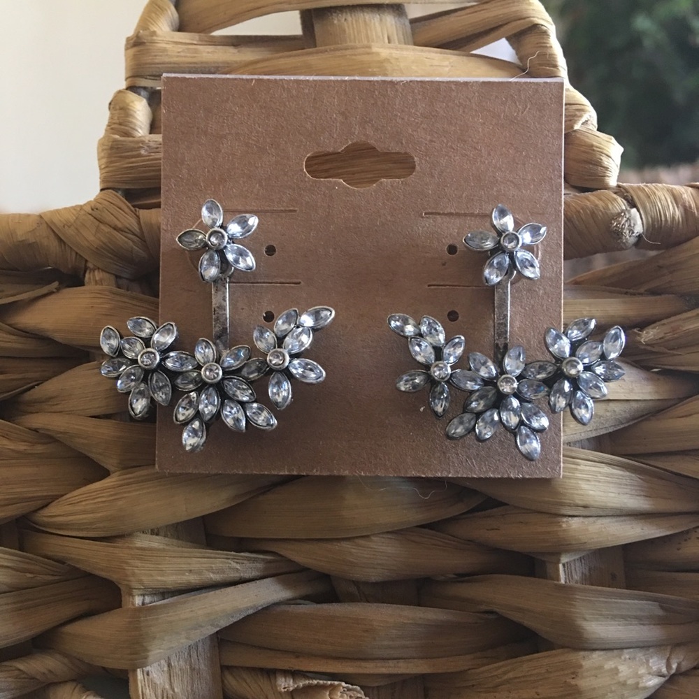 Antique silver tone crystal 2 part earring jacket